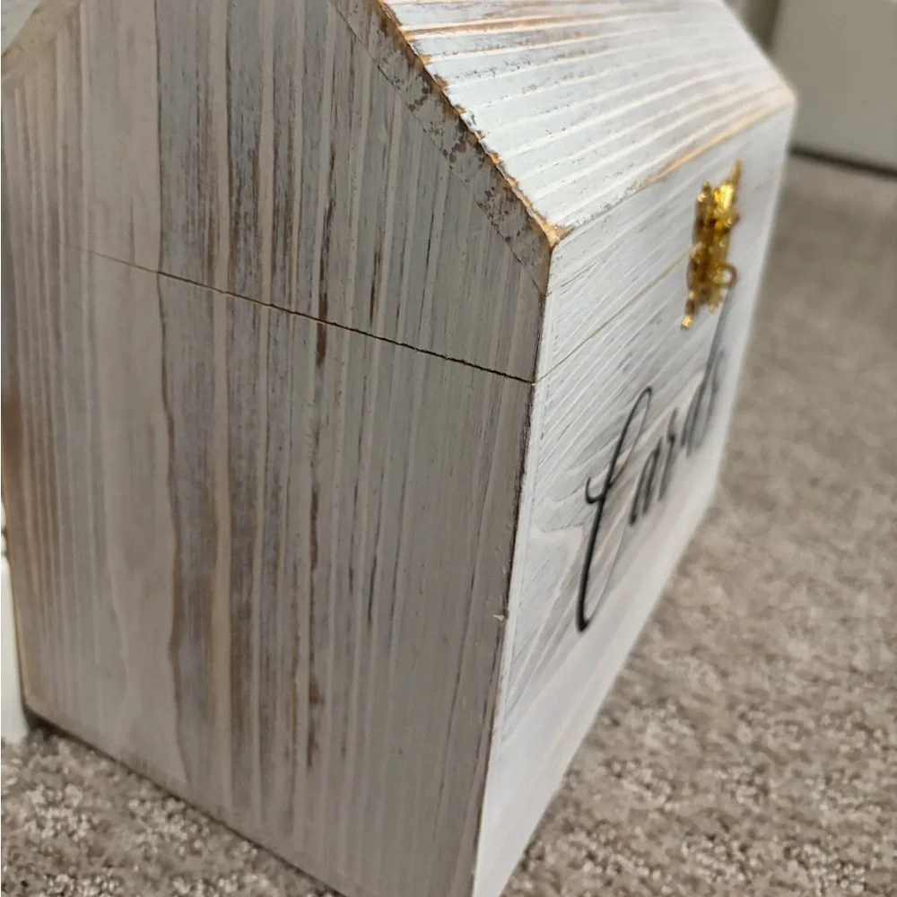 Wooden 'Cards' Box with Gold Accent - White